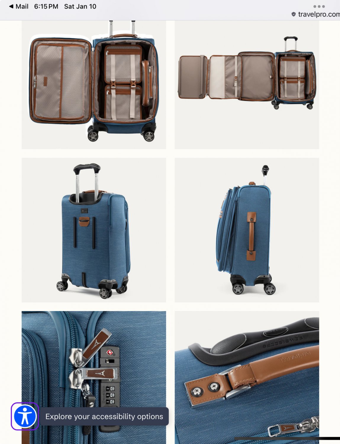 Travelpro Platinum Elite Carry-On Spinner Ltd Ed color Coastal Blue 21" Exclusive #1 Wirecutter pick