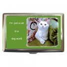 Cute White Cat in a Dog's World Cigarette Money Case