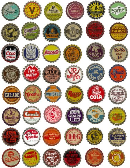 Vintage Soda Pop Bottlecaps Clipart Collage