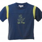 Little Pirate Jolly Roger Boat Navy/Yellow Mesh Shirt (2T, 4T and 6)