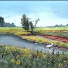 Farm Pond and Crane Painting