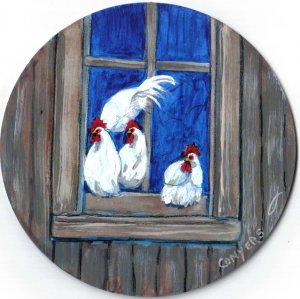 Chickens in Window