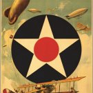 join the AIR SERVICE vintage war poster LEARN - EARN military bi-plane 20x30