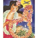 HAWAIIAN vintage travel poster UNITED AIR LINES flowers TRADITIONAL 20x30