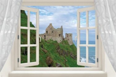 window into IRELAND classic scenic poster CASTLE LUSH COASTLINE 20x30 new