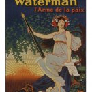 waterman IDEAL FOUNTAIN PEN vintage ad PARIS prized poster 1919 PEACE 20x30