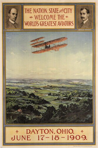 welcome WRIGHT'S BROS. aviators vintage poster PLANE EXHIBITION USA 20x30