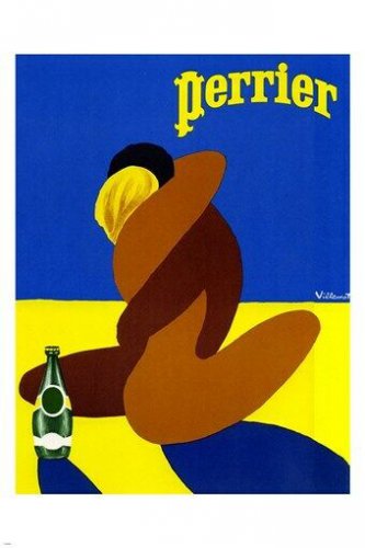 vintage PERRIER ad poster by villemont LOVERS EMBRACING modern art 20x30