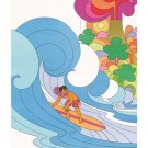vintage travel poster HAWAII via CONTINENTAL psychedelic artsy SURFING 20x30