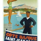 cote basque VINTAGE TRAIN TRAVEL poster SWIMMING SAILING collectors 20x30