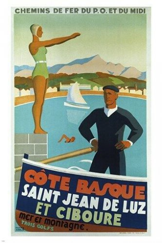 cote basque VINTAGE TRAIN TRAVEL poster SWIMMING SAILING collectors 20x30
