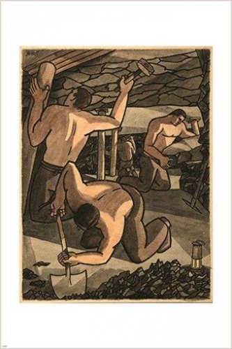 coal miners at work cutting coal GEORGE BISSILL vintage ART POSTER 20x30