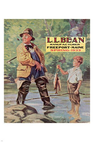 LL BEAN spring 1933 ORIGINAL COVER vintage poster 20x30 family FISHING NEW