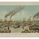 vintage LITHOGRAPH poster THE LEVEE new orleans 1883 20x30 Industrial SCENE