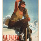 AOSTA VALLEY winter sports G BOCCASILE POSTER italy 1947 20x30 SKI ADVENTURE