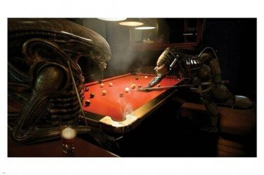 ALIEN vs PREDATOR playing pool game POSTER 20x30 FUNNY humorous SCI-FI hot - YY1
