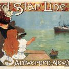 red star line boat vintage travel ad poster H. Cassiers belgium 1899 20x30