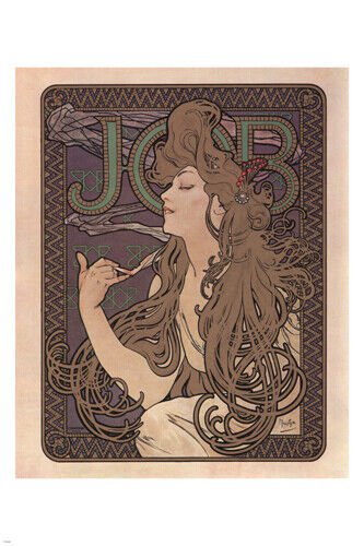 JOB CIGARETTE PAPER POSTER alphonse mucha FRANCE vintage AD 1894 20x30 RARE