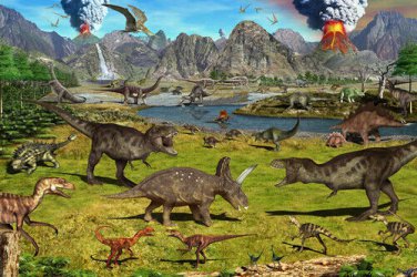 DINOSAUR VOLCANOES murals poster PREHISTORIC KIDS FAVORITE colorful 20x30