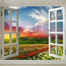 window onto FIELD OF FLOWERS scenic poster VIBRANT COLORS 20x30 red sky