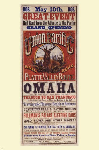 UNION PACIFIC vintage train poster US 1869 20x30 travel OLD FASHIONED rare