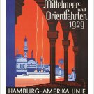 hamburg-amerika line VINTAGE TRAVEL POSTER 1929 unique architecture 20x30