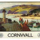 CORNWALL vintage travel poster COLORFUL SCENIC boats lighthouse water 20x30
