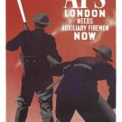 AFS LONDON NEEDS AUXILIARY FIREMAN vintage poster united kingdom 20x30 RARE