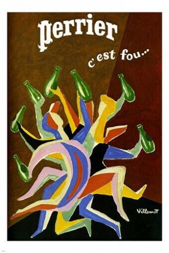 perrier vintage ad poster by villemot MODERN ART COLORFUL FRENCH 20x30 hot
