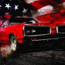 Classic American Muscle Car Vintage Automobile US Flag Patriotic Poster Classic American Muscle Car Vintage Automobile US Flag Patriotic Poster