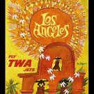 vintage travel poster TWA LOS ANGELES bright church bells COLLECTORS 20x30