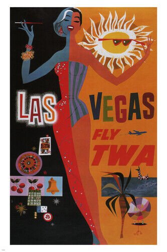 LAS VEGAS FLY TWA vintage travel poster United States 20x30 Show Girl