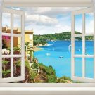WINDOW into MEDITERRANEAN BEACH poster TURQUOISE OCEAN palms 20x30 UNIQUE