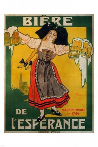 BIERE DE L'ESPERANCE vintage ad poster DANCING GIRL traditional dress 20x30