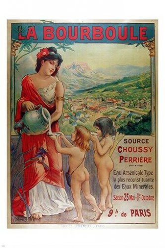 LA BOURBOULE vintage ad poster PEASANT WOMAN WITH URN unique EUROPEAN 20x30