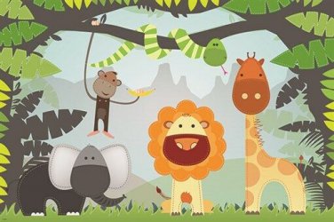 kid friendly art poster FUNNY JUNGLE ANIMALS adorable one-of-a-kind 20x30