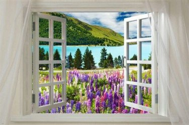 WINDOW onto lovely lavender mountain scenic poster 20x30 PURPLE fields NEW