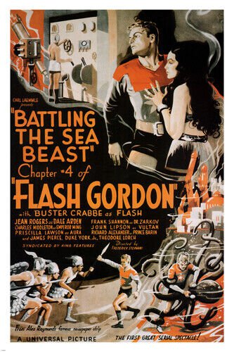 FLASH GORDON battling the sea beast MOVIE poster f stephani 1936 20x30 rare