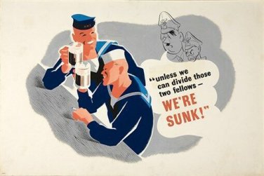 WW2 PROPAGANDA POSTER navy sailors toasting military RARE COLLECTORS 20x30