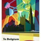 sabena airline VINTAGE TRAVEL POSTER helicopter atomium BRIGHT NEW 20x30