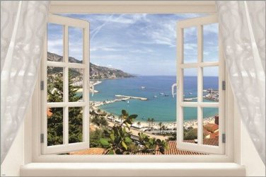 WINDOW POSTER into FRENCH RIVIERA outstanding coastal view COLLECTORS 20x30