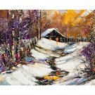 OIL PAINTING vivid colors winter scene HOUSE IN SNOW 20x30 (Paper Poster)