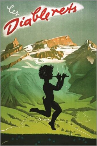 the green devil VINTAGE FRENCH TRAVEL POSTER snow mountains RARE NEW 20x30