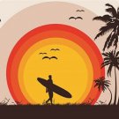 surfer tropical beach VINTAGE ART POSTER palm trees SURF BOARD birds 20x30 surfer tropical beach VINTAGE ART POSTER palm trees SURF BOARD birds 20x30