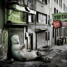 STOP GLOBAL WARMING ANIMAL poster POLAR BEAR in city FUNNY thoughtful 20x30