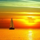 SAILBOAT AT SUNSET contemporary photo poster GOLDEN LIGHT collectors 20x30