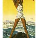 BIARRITZ FRANCE vintage travel poster SEXY WOMAN ocean COLLECTORS 20x30 rare