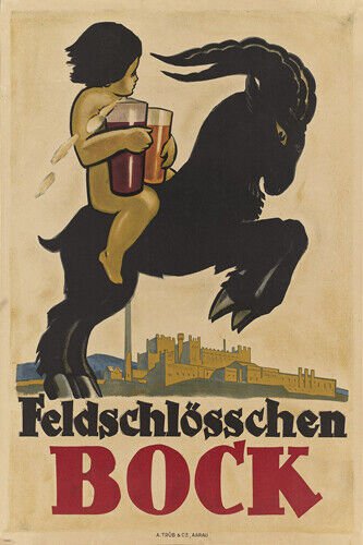 feldschl&Atilde;&para;sschen BOCK vintage ad poster SWITZERLAND 20x30 beer collector's NEW