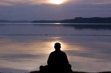 MEDITATING by WATER poster 20x30 nature peaceful soothing Buddhist spiritual