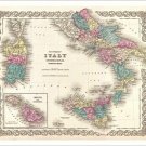 MAP of SOUTHERN ITALY poster - sicily, sardinia and MALTA collectors 20x30